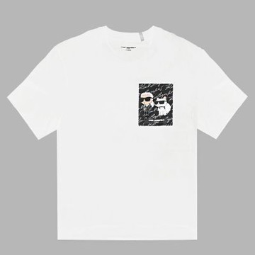KARL LAGERFELD 細閃老佛爺貓咪棉質短T(白)