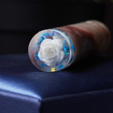 客製化手工印章-|藍粉白花圓印章 1.5 CM|篆刻印章