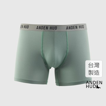 【Anden Hud】男款_吸濕排汗機能系列．長版腰帶平口內褲(灰霧綠-AH黑灰緊帶) 台灣製