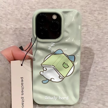 睡覺蓋書小八 適用蘋果17Promax手機殼 iPhone16 15 14 13 12 11 軟殼 隕石殼 波浪保護殼