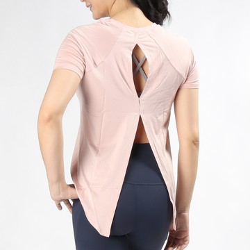 莫代爾修身水滴燕尾綁結瑜珈/運動/機能短袖*