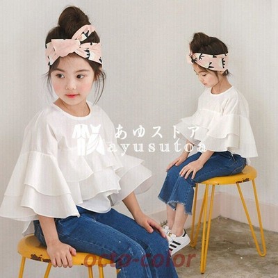 子供服 ブラウス キッズ 女の子 春夏 可愛い 五分袖 フレア袖 子供トップス きれいめ キッズカジュアル 卒業式 入学式 オシャレ 七五三 白 ホワイト 100-165