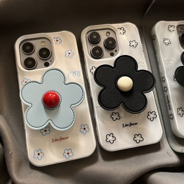 ins風奶油白黑色花/藍花適用於蘋果15pro可愛iphone14蘋果16pro