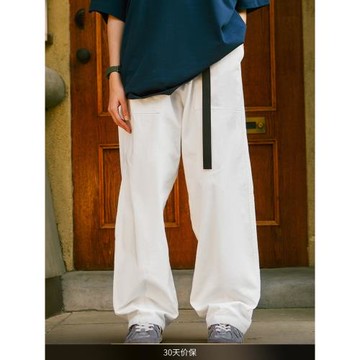 NTED2023春夏新品復古國潮純色休閑褲男士日系寬松工裝闊腿長褲潮