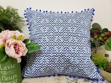 北歐風格簡約藍色彩藍毛球圖案抱枕靠枕靠墊枕套