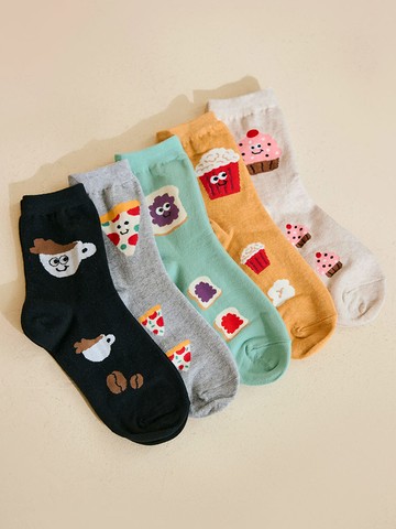 韓國製繽紛食物插圖中筒襪