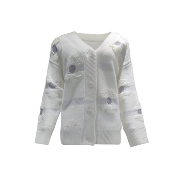 TOORDER軟糯緹花白微Ｖ領毛衫