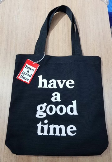 KR正韓- have a good time 文青帆布包 帆布提袋 帆布包 購物袋(長版)-黑白色 H1531