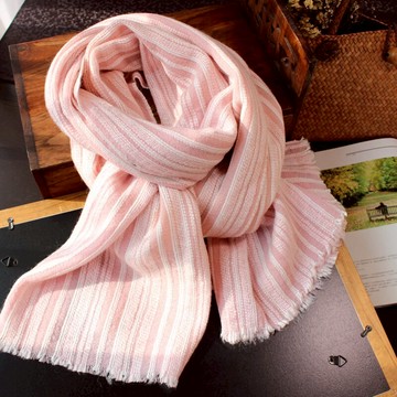 小清新條紋加厚款圍巾日系少女秋冬季保暖圍脖文藝披肩粉1入