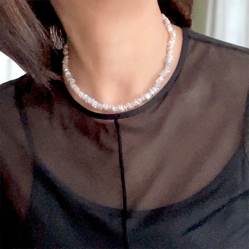 溫柔的淡粉色 罌粟珍珠項鍊 全結編設計 獨一無二