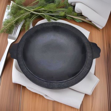 托爾斯鑄鐵平底雙耳回紋煎鍋商用平底圓煎盤老式鐵火鍋鑄鐵淺湯鍋