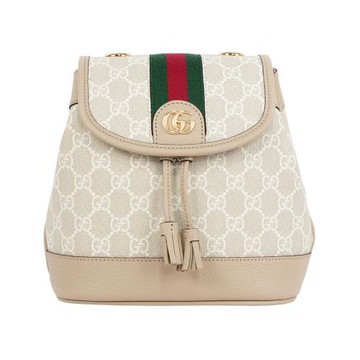 GUCCI Ophidia 塗層帆布及綠紅織帶束口迷你後背包(燕麥色)