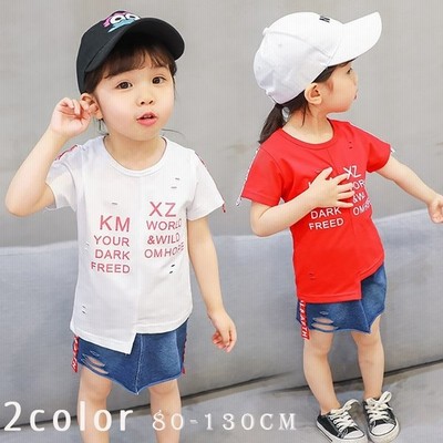 子供服 子供服セットアップ 上下セット ツーピース Tシャツ スカート 半袖 デニムスカート カジュアル アシメtシャツ 夏 サマー 女の子 80cm 通販 Lineポイント最大get Lineショッピング