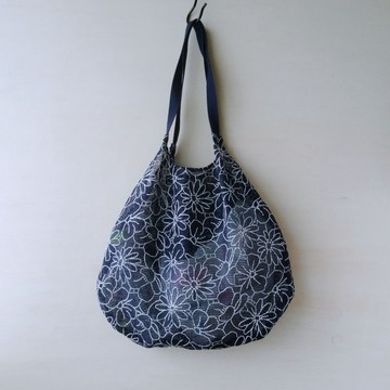 ☆獨家限量☆ 復古可愛 涼感 網眼托特包 深藍花卉刺繡