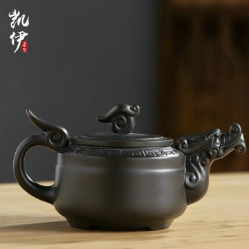 原礦紫砂茶壺功夫茶具單壺黑泥茶壺家用側把壺泡茶壺手抓壺西施壺