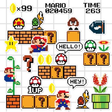 卡通紅白機像素馬里奧超級瑪麗行李箱貼紙防水不留膠拉桿箱筆記本電腦吉他水杯電動車汽車摩托車頭盔貼畫29枚