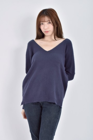 加購優惠(XL) 質感針織v領大領口藍色毛衣