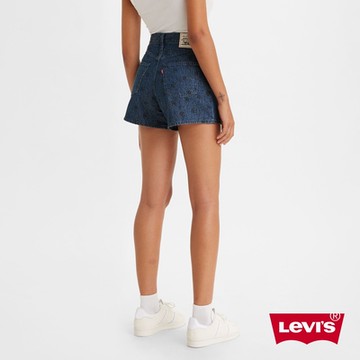 Levis Wellthread環境友善系列 女款 80年復古高腰牛仔闊腿短褲 / 天然染色工藝 / 小花印花
