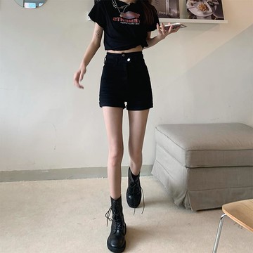 春夏設計感辣妹彈力修身高腰百搭顯瘦牛仔超短褲熱褲女大碼外貿