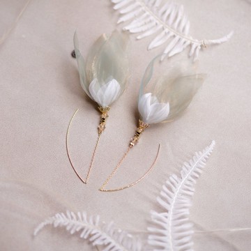 Minette 奇幻金綠雙色紗花小白花細耳針耳環