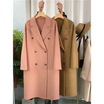 高端赫本風雙面羊絨大衣女中長款西裝領雙面呢韓版雙排扣羊毛外套