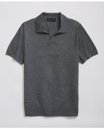 Brooks Brothers Men's Lightweight Luxe All-Season Sweater, Johnny Collar | Dark Grey | Size XL