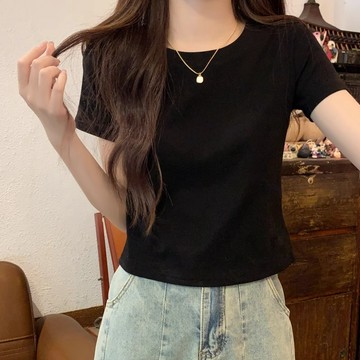 現貨當天出！ 韓系穿搭夏天 短款短袖 素色t恤 短版t恤 短袖t恤女 短袖上衣 韓版上衣 短版短袖 素t 女裝短袖上衣女