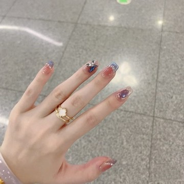 💖台灣出貨💖【星河翼蝶】純手工穿戴甲玻璃珠貓眼顯白短款美甲滿鑽蝴蝶假指甲