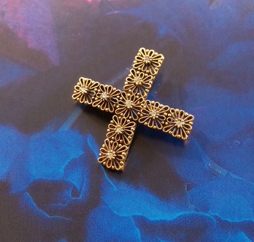 Vintage Jewelry 愛德華七世風格 蕾絲十字 別針 胸針