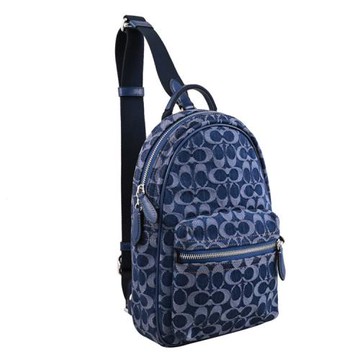 COACH CAJ87 CHARTER 丹寧緹花C LOGO單肩胸口/後背包.深藍