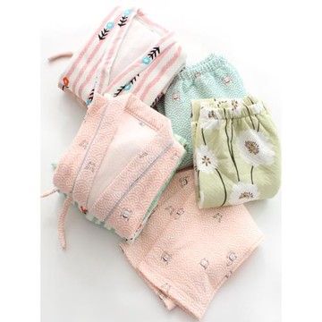 日系秋冬女純棉空氣棉和服睡衣套裝 日式純棉系帶夾棉居家服2件