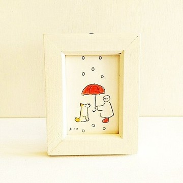 【訂製商品】迷你原畫「雨天與你」・插畫・水彩・狗畫・免運費