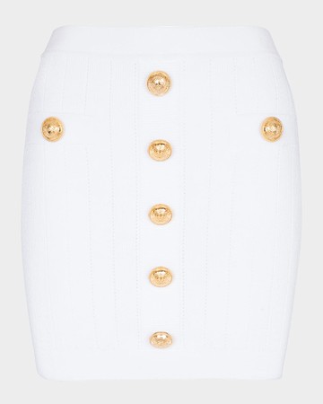 2-Pockets Button-Front Rib Mini Skirt