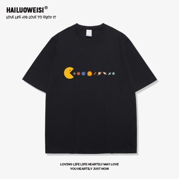 星球豆子美式設計感短袖t恤男潮牌大碼寬松夏季涼感半袖