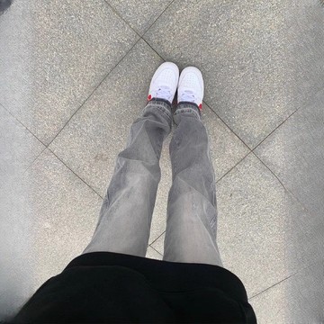 【老林】美式復古cleanfit高街褲子春秋水泥煙灰色牛仔褲男修身寬松直筒潮 にい