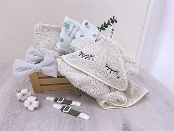 【寵愛8件組】豪華彌月親子手工髮帶組(安撫巾/浴巾/包巾/滿月)