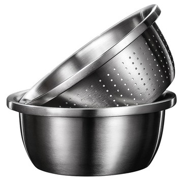 加厚304不鏽鋼加密孔多功能瀝水籃料理盆 28cm 5L  1個