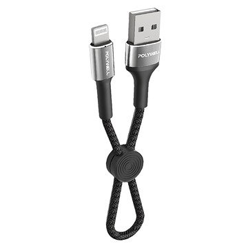 POLYWELL 寶利威爾 USB To Lightning 極短收納充電線  20cm  1個  黑色