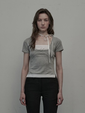 Flirt String Shirring T-shirt [Melange Grey]