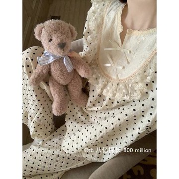 韓版睡衣女春秋季2026新款蕾絲波點長袖長褲甜美公主風家居服套裝