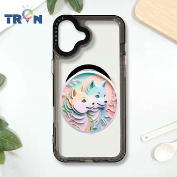 TRON IPHONE 16 PLUS 可愛紙雕柴犬 MAGSAFE 磁吸 防摔 太空殼 透黑 手機殼