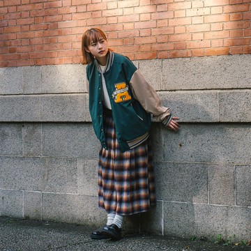 【P仔系列】格紋長裙 - 啡色 (DS030)