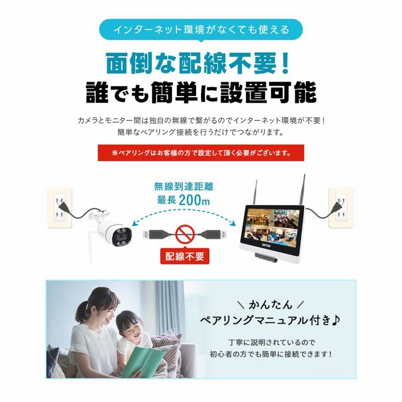 防犯カメラ 屋外 家庭用 監視カメラ セット wifi ワイヤレス 1