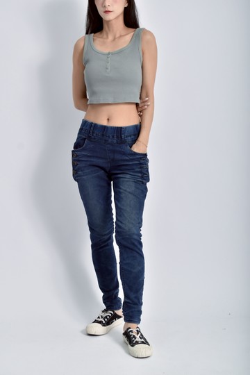 (S) ntg style棉質鬆緊腰深藍色長褲