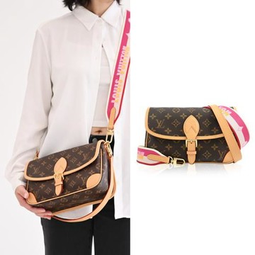 Louis Vuitton LV M46049 DIANE Monogram花紋雙背帶肩背/斜背包.桃紅