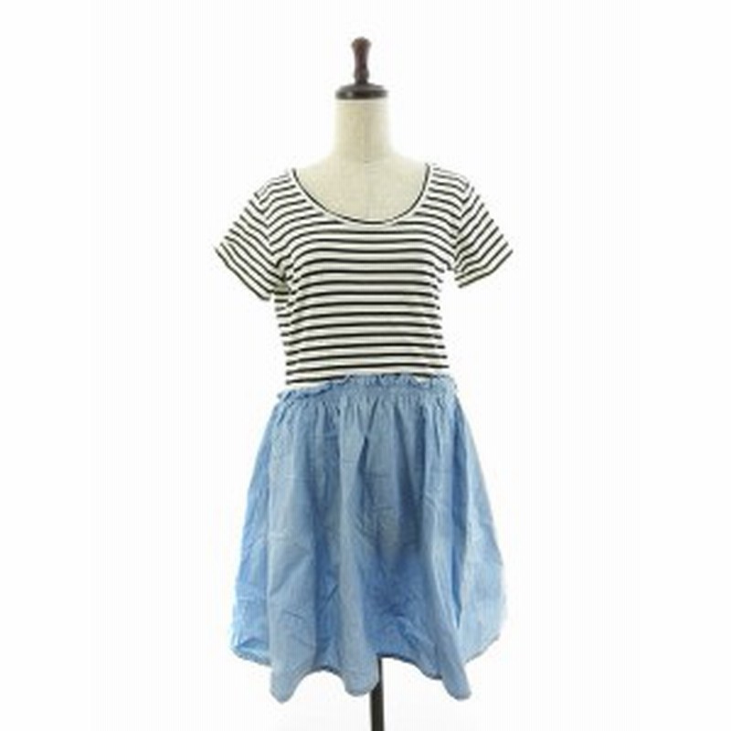 中古 ページボーイ Page Boy ワンピース ひざ丈 半袖 切替 デニム調 ボーダー M 白 ホワイト Ck レディース 通販 Lineポイント最大1 0 Get Lineショッピング