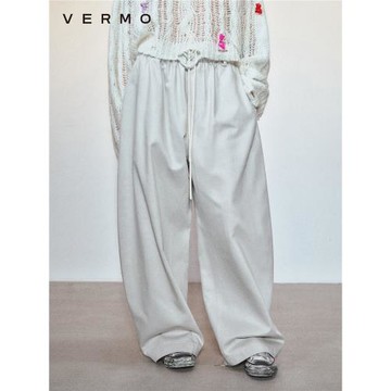 VERMO 男女同款 天絲棉闊腿舒適香蕉弧型休閑褲