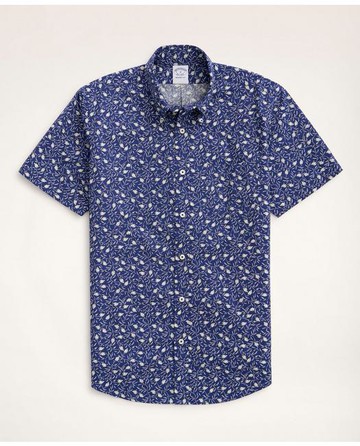 Brooks Brothers Men's Regent Regular-Fit Short-Sleeve Sport Shirt, Floral Print | Navy | Size XS