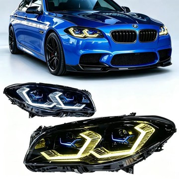(質量保固）適用11-17款BMW 5系F10大燈總成F18改裝OSS激光透鏡LED黃金日行燈