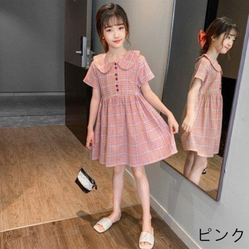 韓国子供服 ワンピース キッズ 女の子 夏服 新作 ワンピース 半袖 チェック柄 膝丈 通学 通園 綿 学生 スウィート 可愛い 普段着 子供用 ワンピース 2色 通販 Lineポイント最大get Lineショッピング